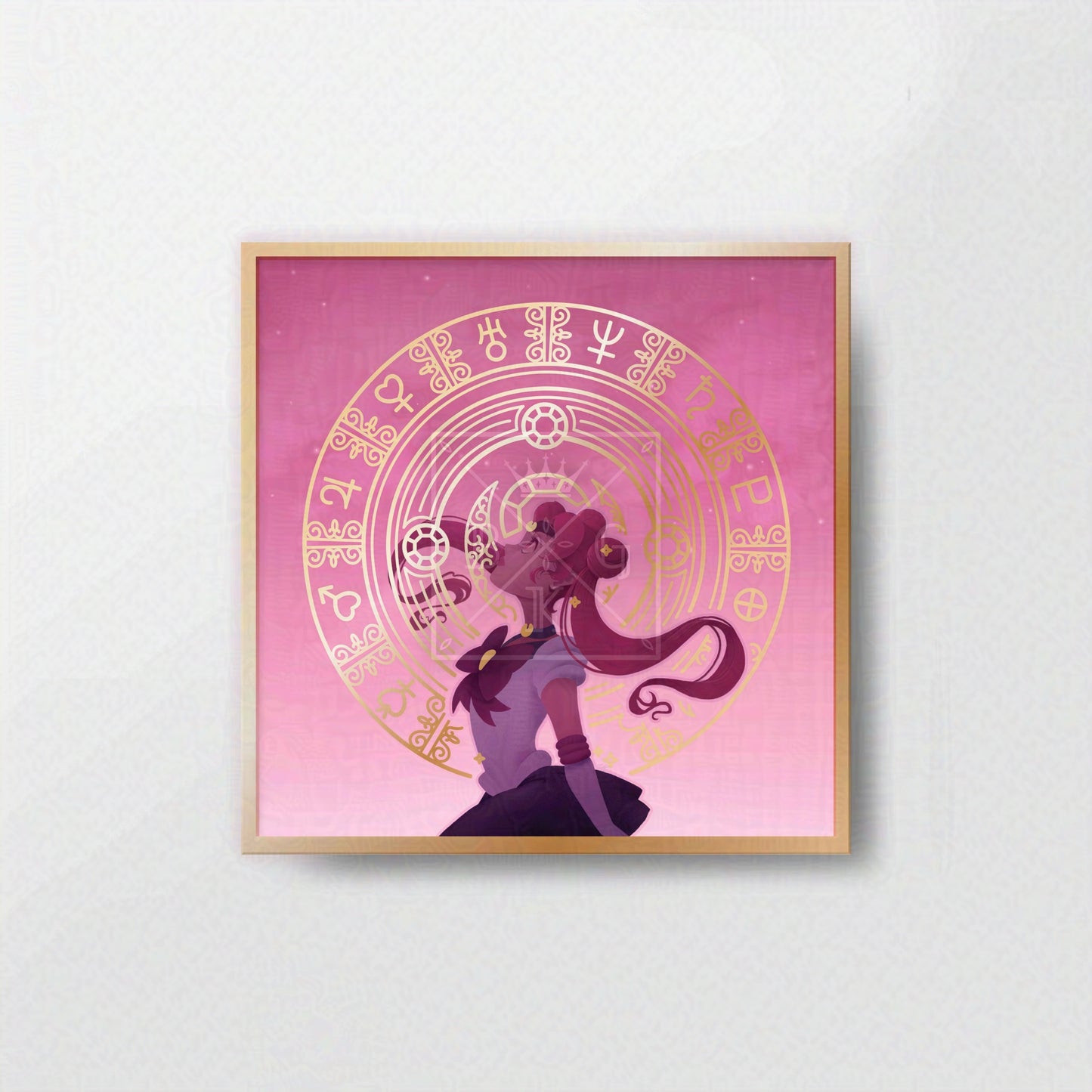 Pink and Gold Anime Girl Art Print